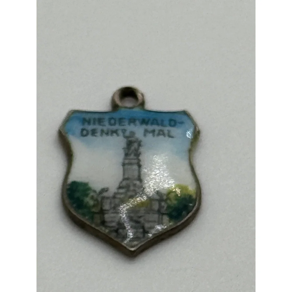 Vintage Niederwald 835 Silver Germany Enamel Travel Shield Charm